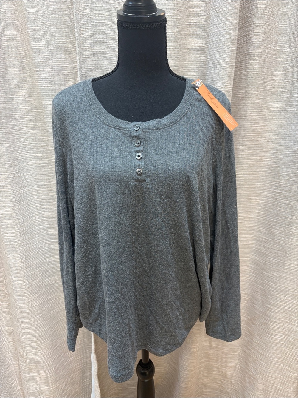 Eddie Bauer Cozy Gray Long-Sleeve Henley Top